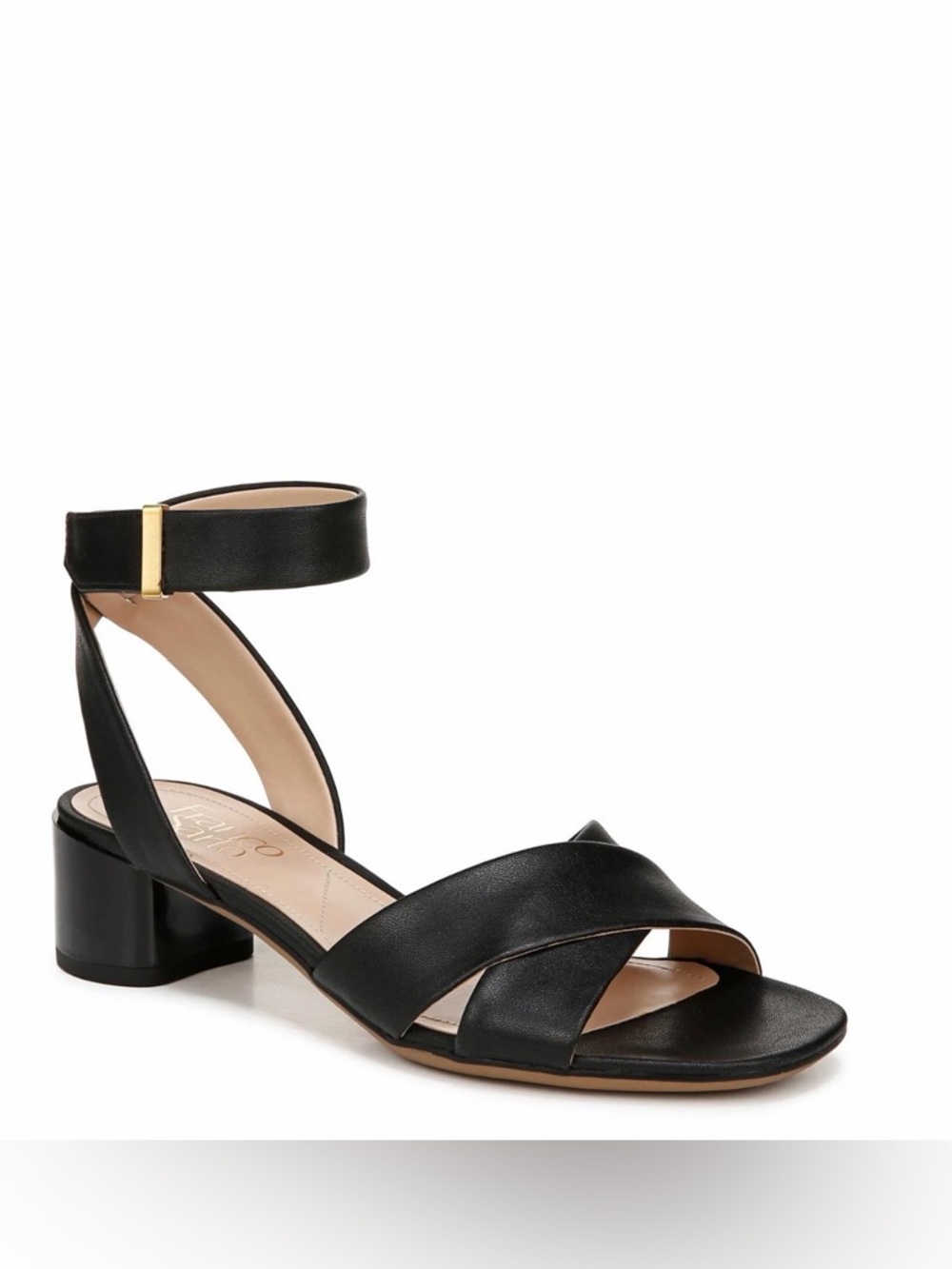 Franco Sarto Black Leather Ankle-Strap Block Heels